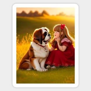 child hanging out with a dog. Sticker